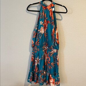 Teal Floral Halter Summer Dress